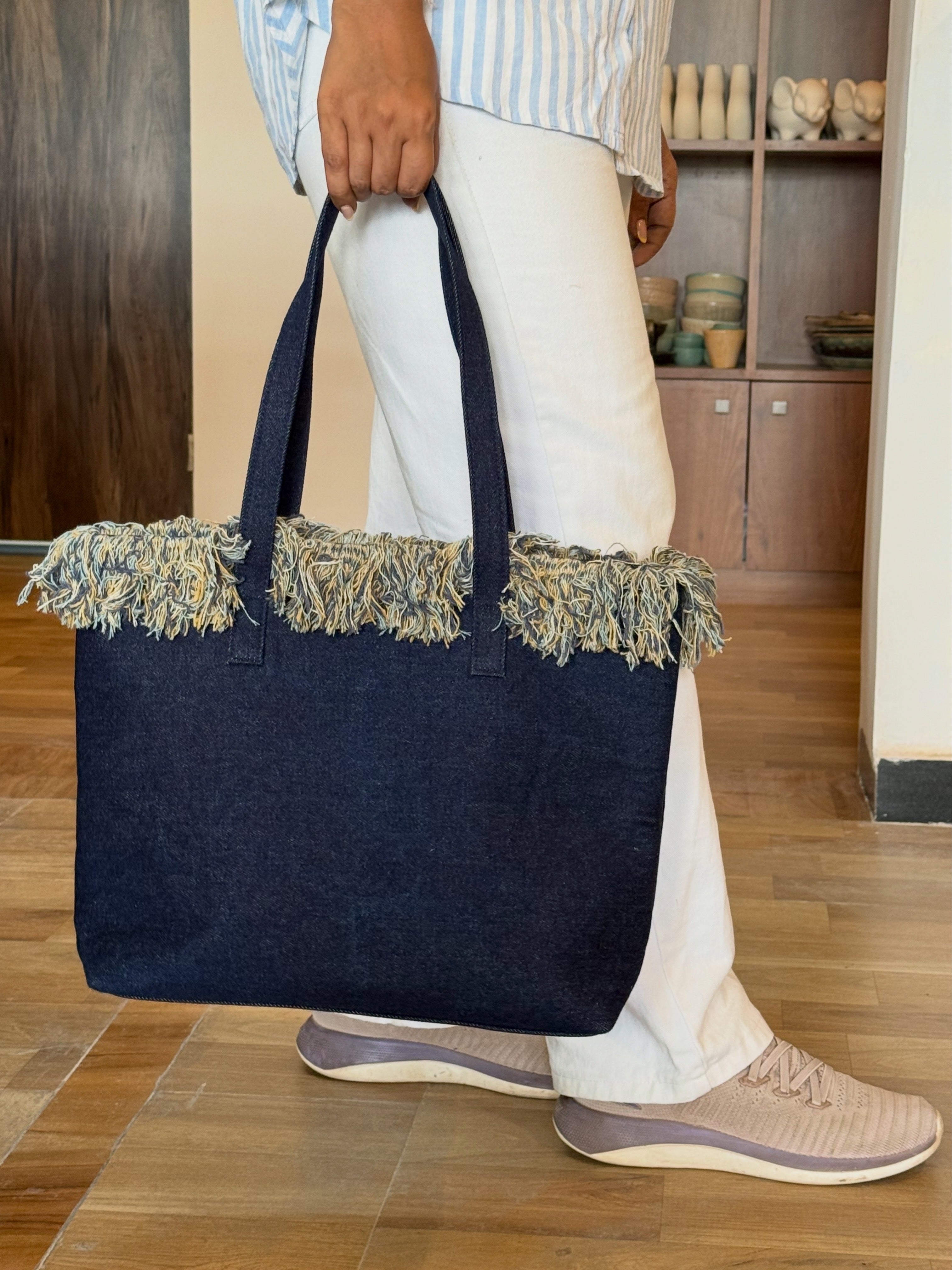 Denim Fringe Tote