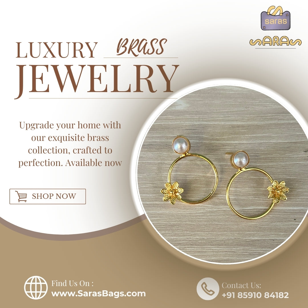 Earrings 	Pearl round floral