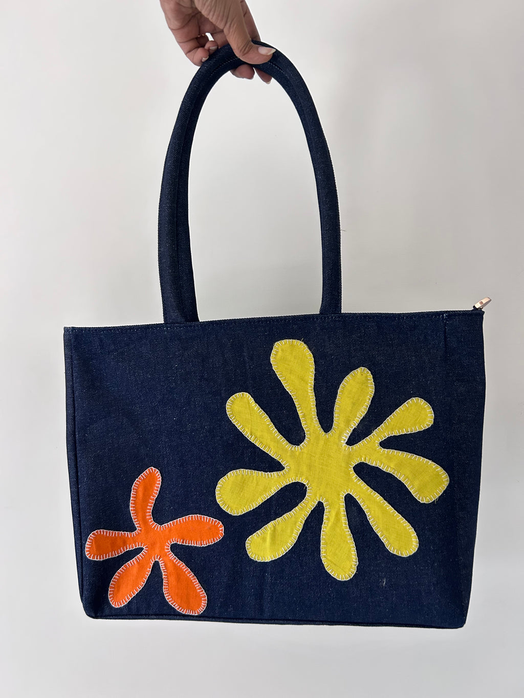 Denim Floral Appliqué Tote