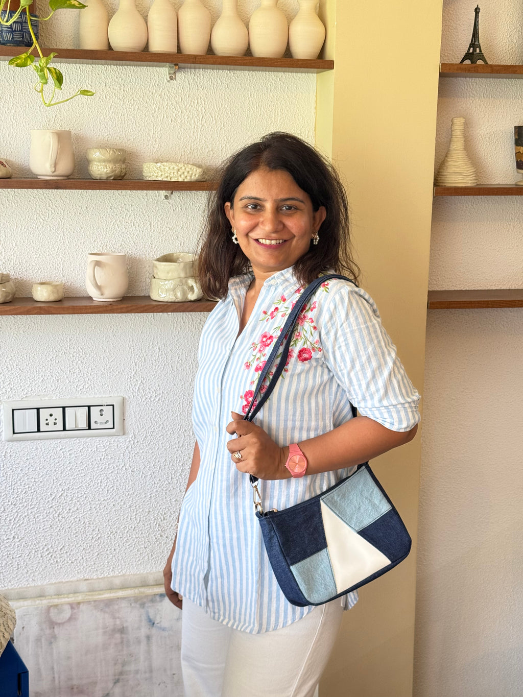 Denim Collage Sling Bag