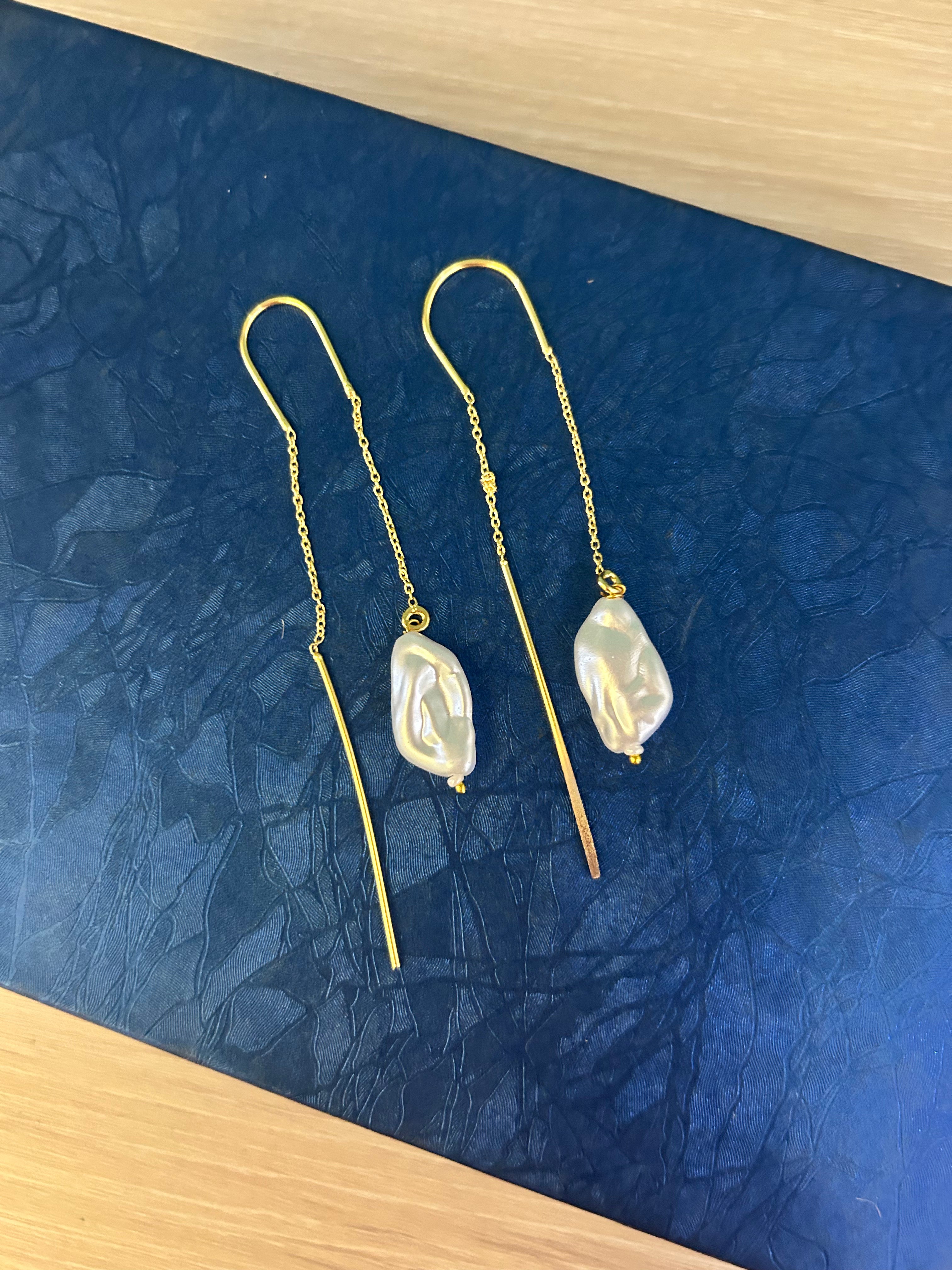 Earrings - Long pearl like stone