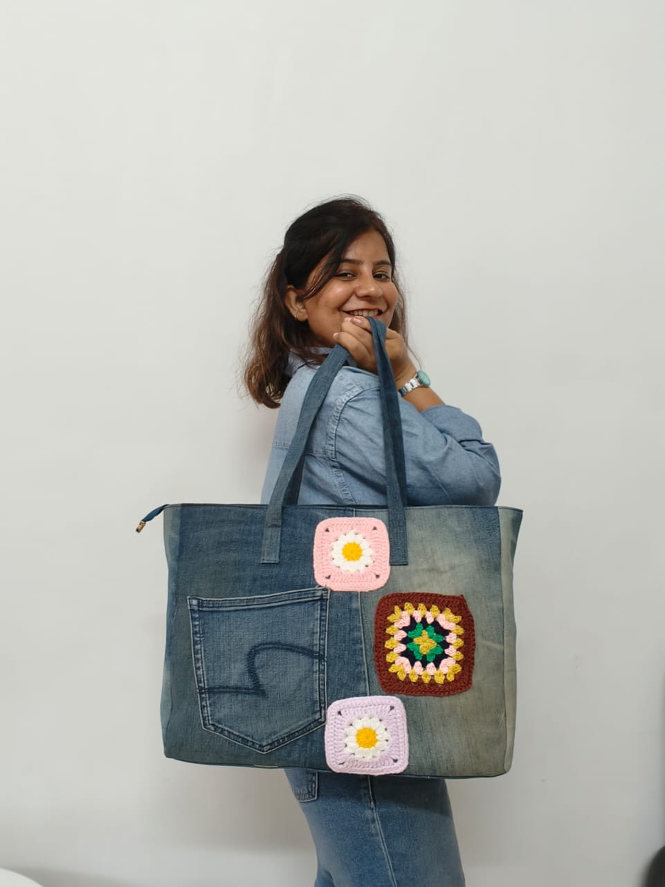 Denim Crochet Tote